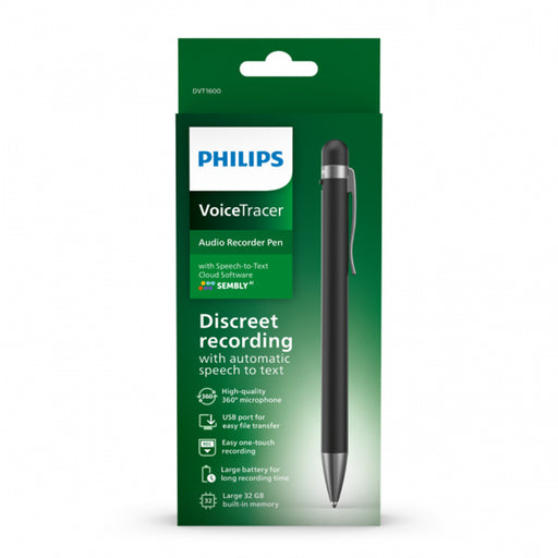 Philips DVT1600 Voice Tracer Audio Recorder Pen 32GB with Sembly's AI Speech-to-Text Cloud Software