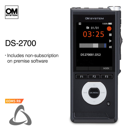 OM System DS-2700 Digital Voice Recorder with ODMS R7 Dictation Module Software