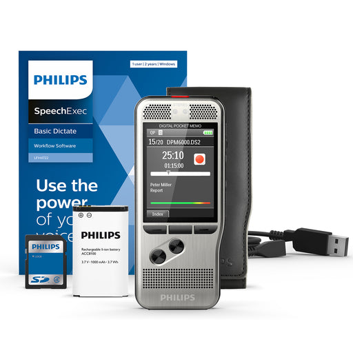 Philips DPM6000/02 Digital PocketMemo with SpeechExec Standard V11 2 Year License - Speak-IT Solutions LTD