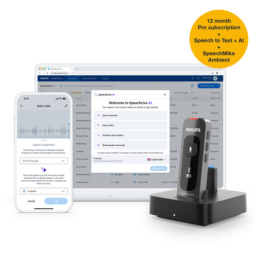 Philips SpeechMike Ambient & Philips SpeechLive with AI Recognition (12-Month Subscription)