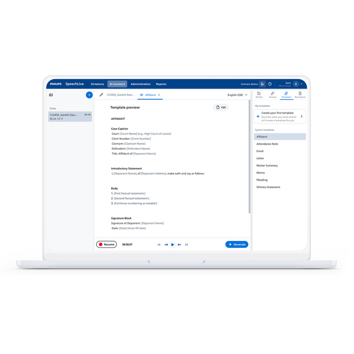 SpeechLive Legal AI Assistant (Single-user, 12 Month Subscription)