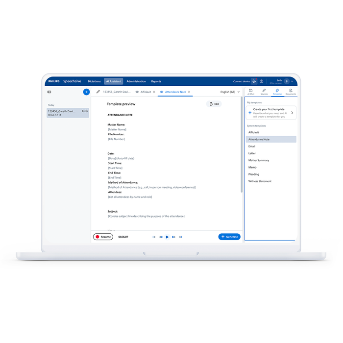 SpeechLive Legal AI Assistant (Single-user, 12 Month Subscription)