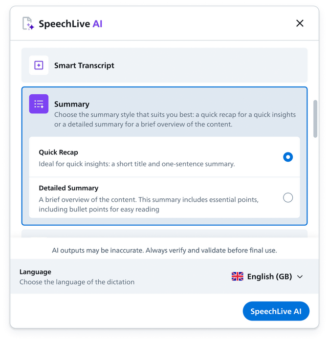 pcl1000_philips-speechlive_web-app-and-speechlive-ai-summary-dialog.png__PID:07e3e642-fe85-43ac-98f2-de89c7706500
