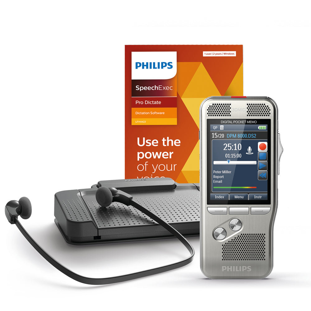 Philips DPM8000/02 Starter Kit with SpeechExec Pro V11 - 2 Year License - Speak-IT Solutions LTD