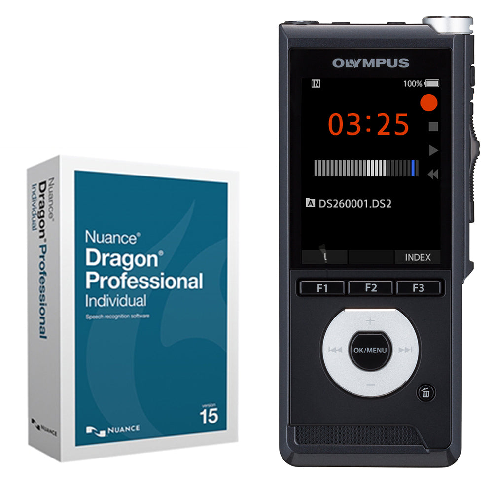 Olympus DS-2600 Voice Recorder with Dragon Professional Individual V15