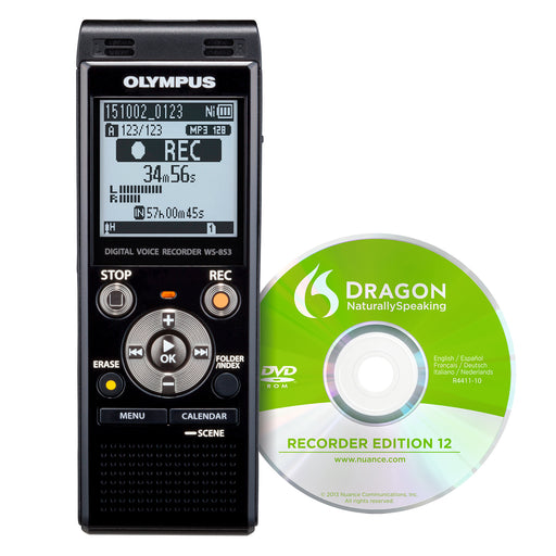 Olympus WS-853 8GB Digital Voice Recorder with Dragon Recorder Edition V12 (Windows 7 & 8 Compatible Only)
