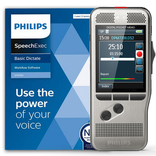 Philips DPM7200/02 Digital PocketMemo with SpeechExec Standard V11 2 Year License - Speak-IT Solutions LTD